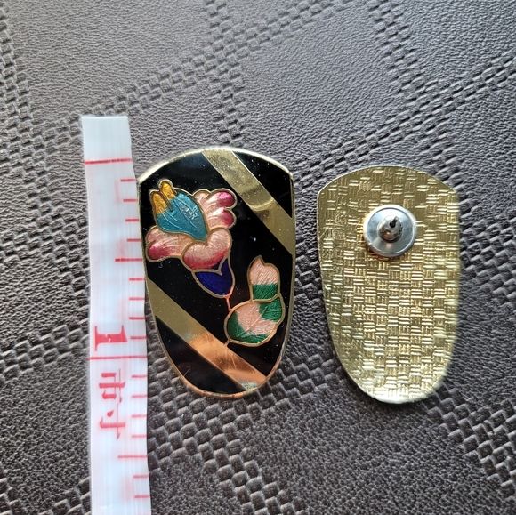 Big Vintage Cloisonne Enamel Orchid Flower Earrings. Gold tone. Rare find - Picture 5 of 6